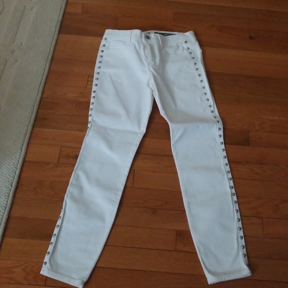 Dkny white studded denim pants